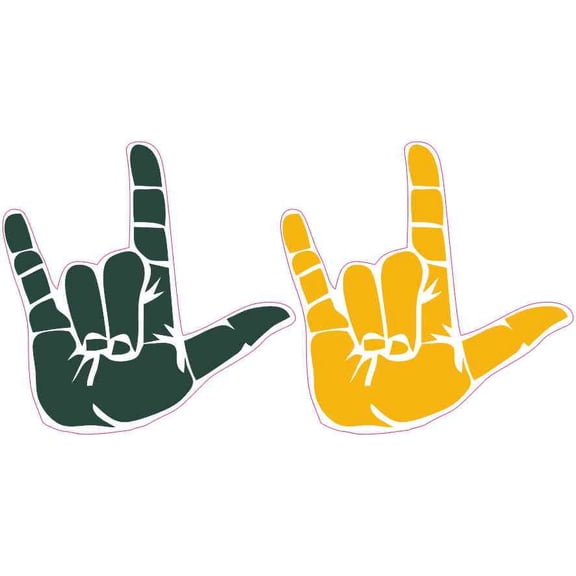 3in x 3in Green and Gold ASL I Love You Stickers