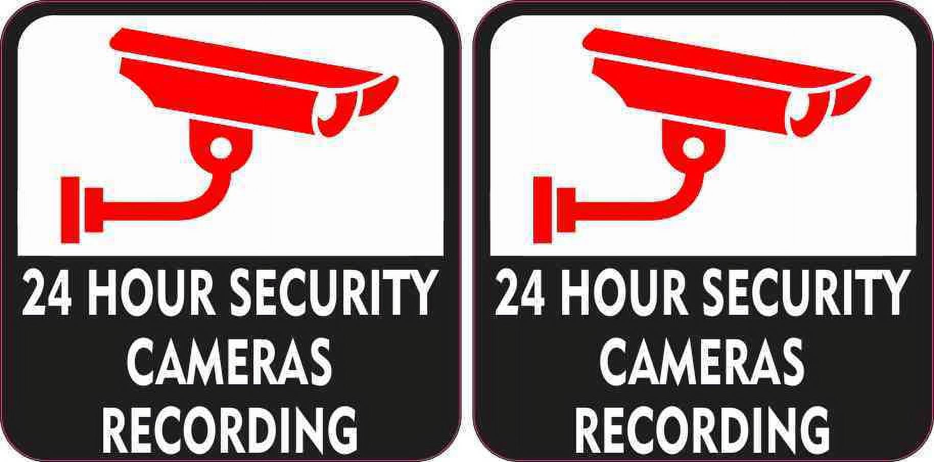 3in x 3in Red and Black 24 Hour Security Cameras Recording Stickers ...