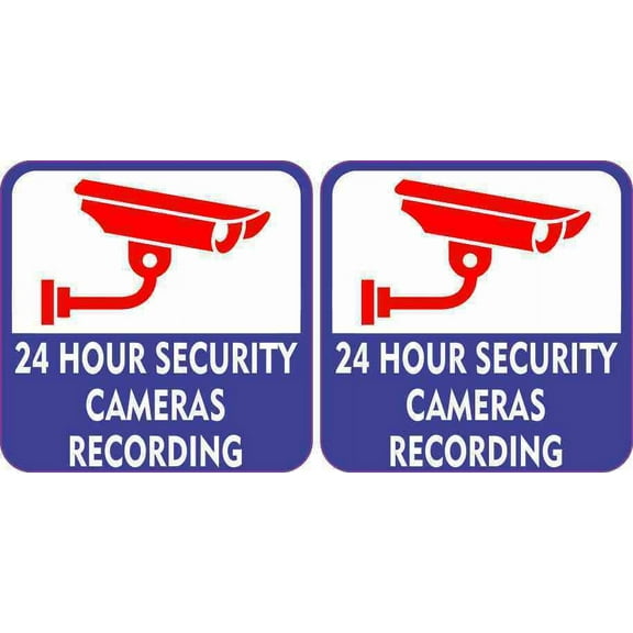 3in x 3in Red and Blue 24 Hour Security Cameras Recording Stickers