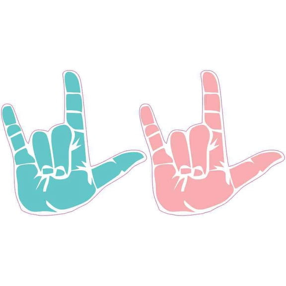 3in x 3in Turquoise and Blush ASL I Love You Stickers