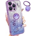 thumbnail image 1 of (3in1 for Apple iPhone 14 Pro Case Glitter Sparkly for Women Girls Sparkle Girly Bling Shiny Phone Cover Cute Flowers Floral Design with Ring Holder Pretty Purple Cases for 14 Pro 6.1'', 1 of 7