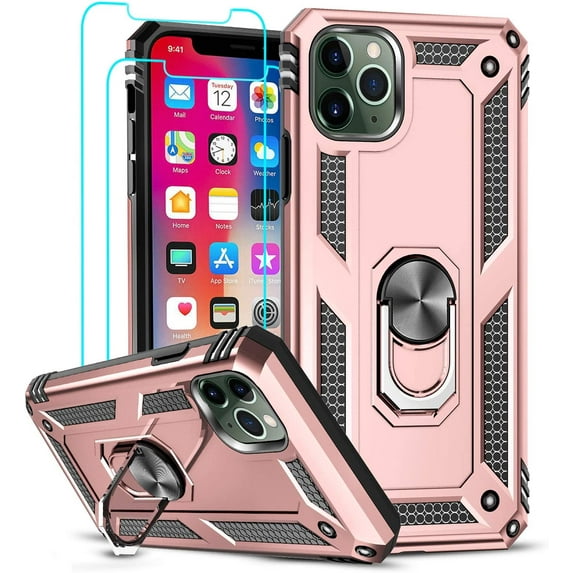 3in1 Case Bundle for Apple iPhone 11 Heavy Duty Case with Built-in Kickstand, Dual Layer Protection with 2 Clear Screen Protectors, Sturdy Case for Apple iPhone 11, Pink
