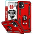 thumbnail image 1 of 3in1 Case Bundle for Apple iPhone 11 Heavy Duty Case with Built-in Kickstand, Dual Layer Protection with 2 Clear Screen Protectors, Sturdy Case for Apple iPhone 11, Red, 1 of 7