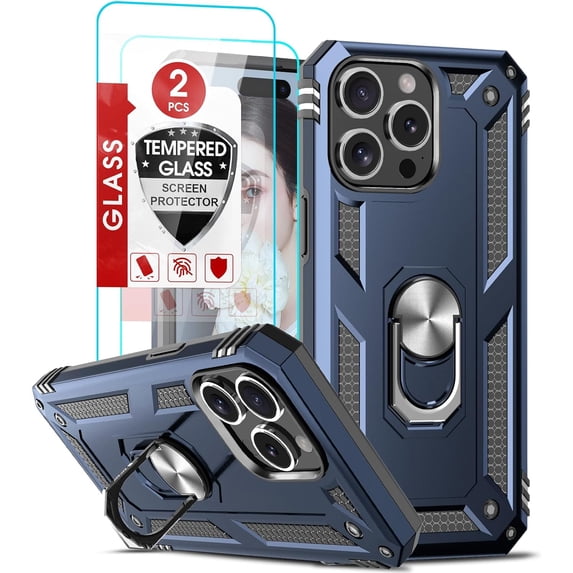 3in1 Case Bundle for Apple iPhone 14 Pro Max Heavy Duty Case with Built-in Kickstand, Dual Layer Protection with 2 Clear Screen Protectors, Sturdy Case for Apple iPhone 14 Pro Max, Navy
