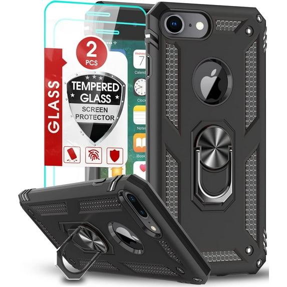 3in1 Case Bundle for Apple iPhone 8, 7, SE, Heavy Duty Case with Built-in Kickstand, Dual Layer Protection with 2 Clear Screen Protectors, Sturdy Case for Apple iPhone 8, 7, SE,, Black