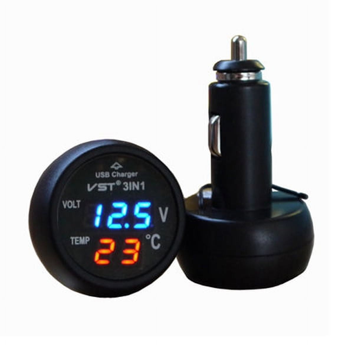 3in1 LED Digital Voltmeter Thermometer 12V 24V Car Cigarette Lighter USB  Charger