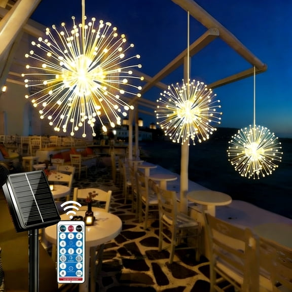 3in1 Hanging Solar Firework Light 270 LED Star Burst Light Outdoor Waterproof 8 Mode for Garden Tree Christmas Decorative Light