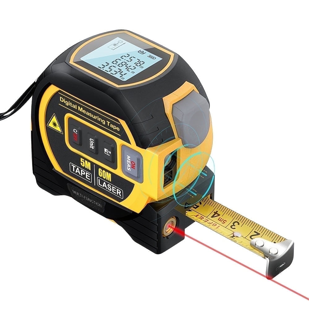 3in1 Laser Rangefinder 5m Tape Measure Ruler LCD Display with Backlight Distance Meter Building Measurement Device Area Volumes Surveying Equipment