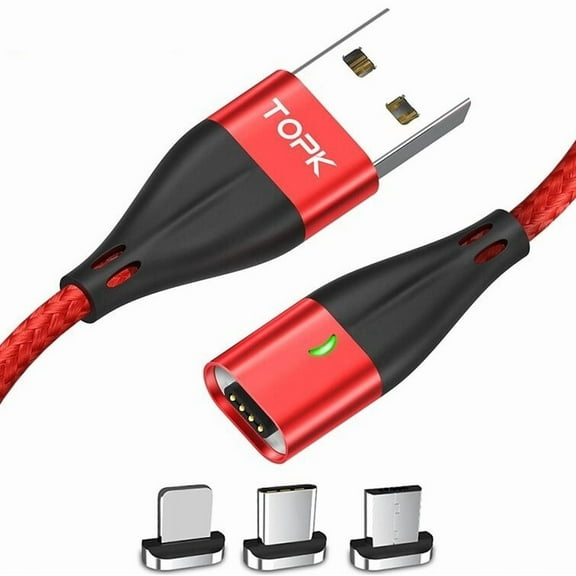 3in1 Magnetic Cable USB to USB C Lightning Micro USB 1m Red