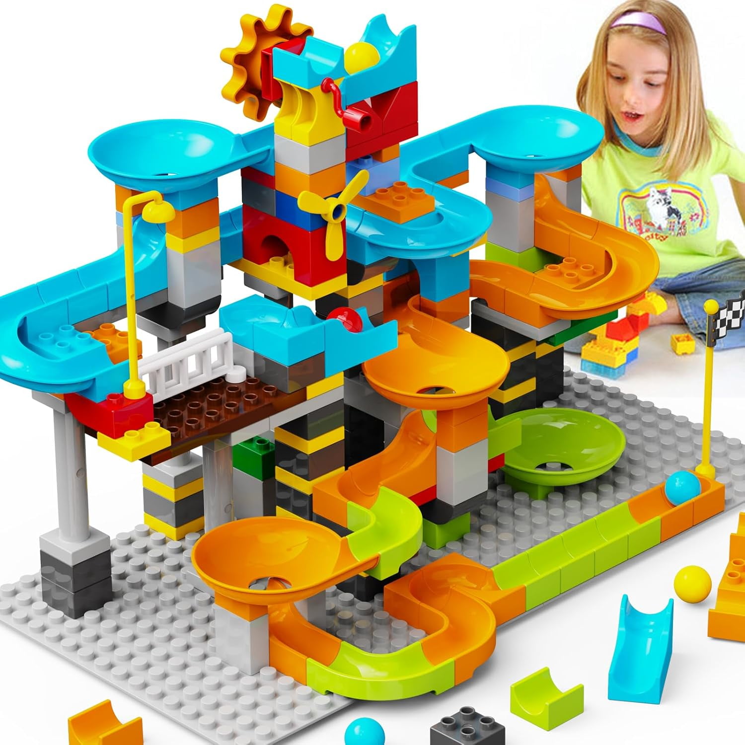 3in1 Marble Run Building Blocks Compatible with LEGO DUPLO Marble Run for Kids 3 5 Marble Maze Building Blocks STEM Toys Set with 164 Pcs Classic Big Blocks Gift Toys for Kids Age 3 4 5