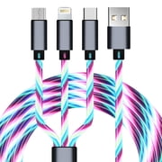 3in1 Multi Charging Cable, 3.61ft LED Colorful Light UP USB to Type-C/Micro USB/Lightning Multi Charger Cable USB Fast Charing Cord for iPhone, Samsung Galaxy, LG, HTC Tablets Most Cell Phones