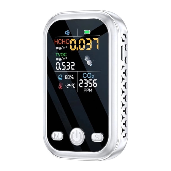 3in1 Portable Handheld CO Detector with Temperature and Humidity Monitor, White, Battery, Electrochemical Sensor Carbon Monoxide Alarm，3“