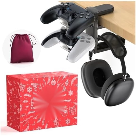 3in1 Rotating Headphone Holder - EURPMASK 3in1 PC Gaming Headset Holder w/Detachable Controller Holder, Adjustable Clamp-on Headset Stand,Headphone Hanger Hook Under Desk w/Cable Clip Organizer,Black