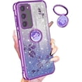thumbnail image 1 of (3in1 for Samsung Galaxy A03S Phone Case Glitter Sparkly for Women Girls Sparkle Girly Bling Shiny Cover Cute Flowers Floral Design with Ring Pretty Purple Cases for Samsung A03S 5G 6.5'', 1 of 13