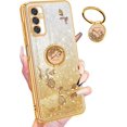 thumbnail image 1 of (3in1 for Samsung Galaxy A14 5G Phone Case Glitter Sparkly for Women Girls Sparkle Girly Bling Shiny Cover Cute Flowers Floral Design with Ring Pretty Gold Cases for Samsung A14 5G 6.6'', 1 of 11