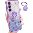 thumbnail image 1 of (3in1 for Samsung Galaxy A25 5G Phone Case for Women Girls Glitter Cute Girly Bling Flowers Cases with Ring Stand Design Purple Floral Sparkle Pretty Shiny Cover for Samsung A25 5G 6.5'', 1 of 7