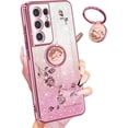 thumbnail image 1 of (3in1 for Samsung Galaxy S21 Ultra Case Glitter Sparkly for Women Girls Sparkle Girly Bling Shiny Cover Cute Flowers Flora Unique Design with Ring Pretty Cases for Galaxy S21 Ultra 5G 6.8'', 1 of 12