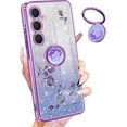 thumbnail image 1 of (3in1 for Samsung Galaxy S23 FE Case for Women Girls Glitter Girly Cute Bling Flowers Purple Phone Cases with Ring Stand Design Sparkle Floral Shiny Pretty Cover for Samsung S23 FE 5G 6.4'', 1 of 6