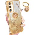 thumbnail image 1 of (3in1 for Samsung Galaxy S23 Plus Case Glitter Sparkly for Women Girls Sparkle Girly Bling Shiny Phone Cover Cute Flowers Floral Design with Ring Pretty Gold Cases for S23 Plus 5G 6.6'', 1 of 12
