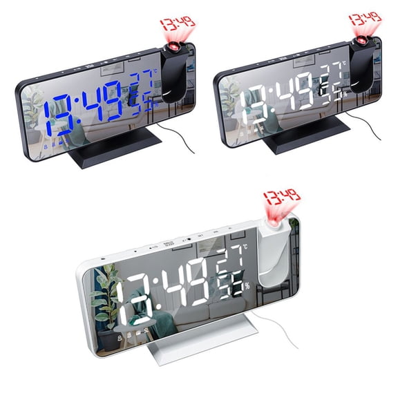 3in1 Smart Alarm Clock Digital Bedroom Projection Clock Radio - Mirror Face 