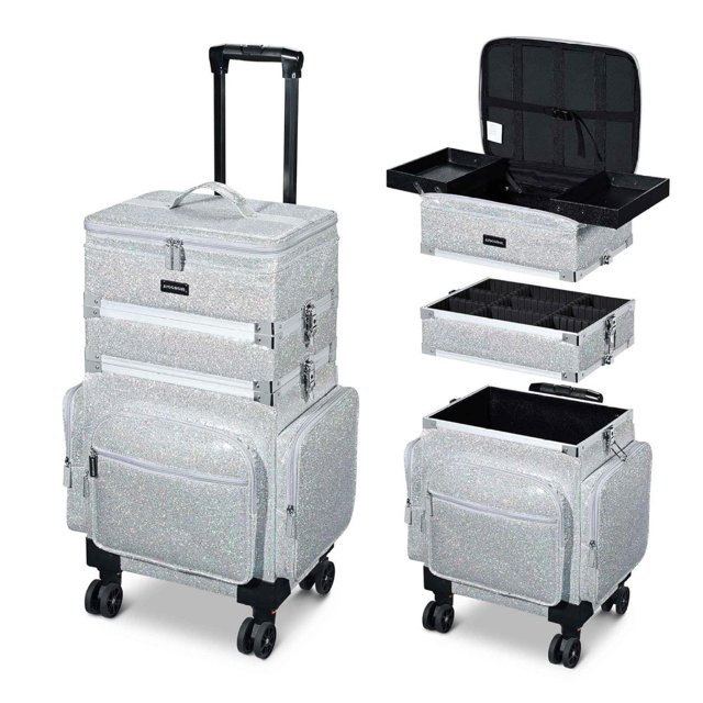 3in1 Soft Sided Rolling Makeup Train Case Cosmetology Case On Wheels