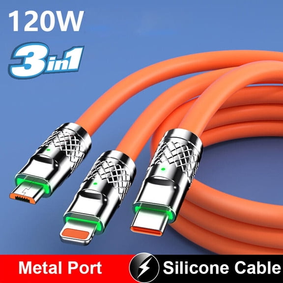3in1 Super Fast Charging Data Cable Bold Charge Line Micro USB C 8PIN Universal Mobile Phone Charging Cord