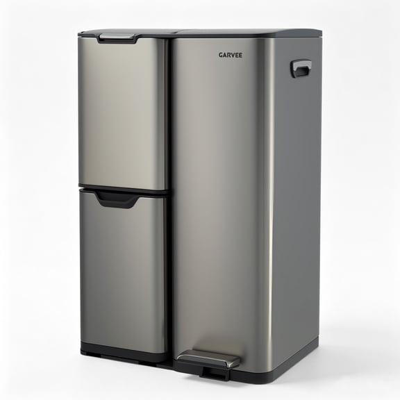 3in1 Trash Can, 16 Gal Triple Compartment Garbage Cans, Stainless Steel, Heavy Duty Anti Fingerprint Brushed Recycling Bin, Plastic Inner Buckets, for Office Home