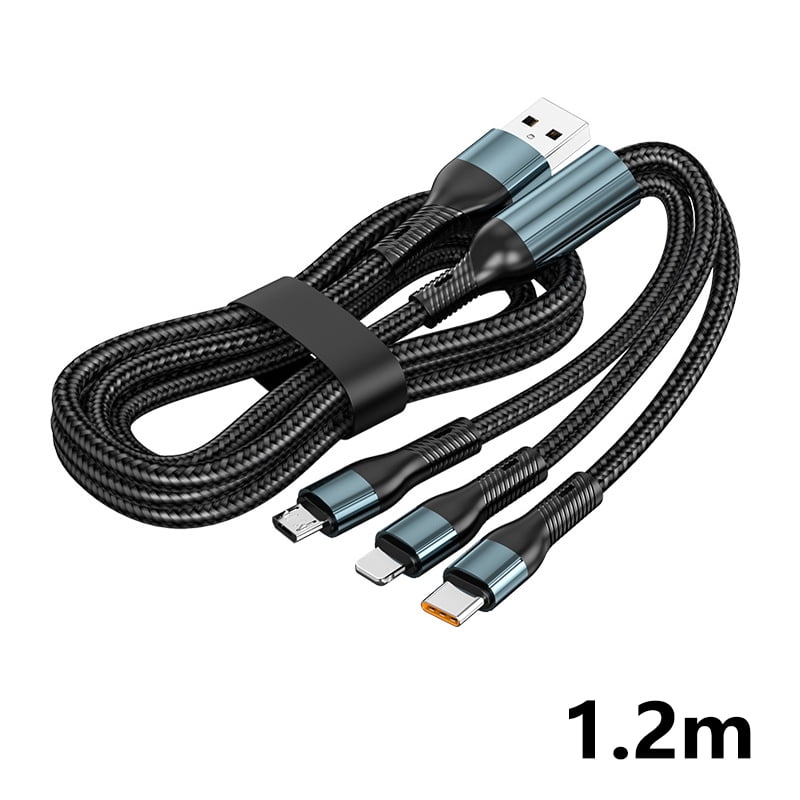 3in1 USB C Cable for iphone 14 13 12 Pro Max USB To Type C Fast Charging Cable Micro Lightning for ipad for Samsung for Xiaomi Tablet (2Pcs)