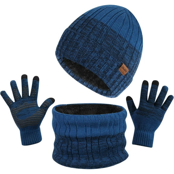 3in1 Winter Beanie Hat Scarf Gloves Set, Ultra Soft Elastic Thicken Warm Fleece Inner Lining Knit Beanie Cap Neck Warmer Warm Gloves, Snugly Fit for Men Women, Winter Accessories Sets
