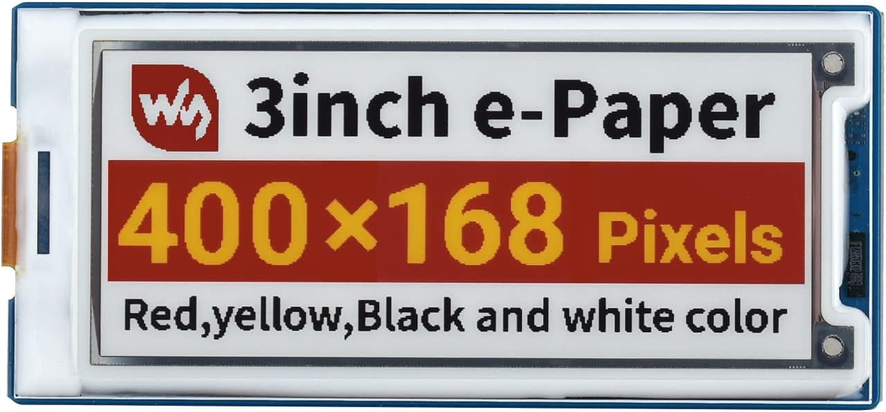 3inch E-Paper Module (G) Compatible with 4B/3B+/3B/2B/B+/A+/Zero/Zero W/WH/Zero 2W 400 × 168 Resolution SPI Interface Red/Yellow/Black/White Supports Jetson Nano