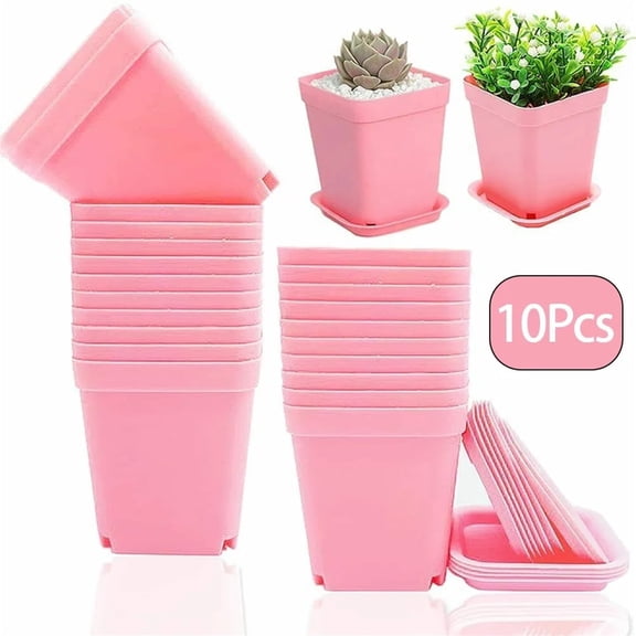 3inch Square Plastic Plant Pots ,Seedling Nursery Transplanting Planter Container Indoor Outdoor for Room Decor,Garden Office,Balcony (10Pcs,Pink)