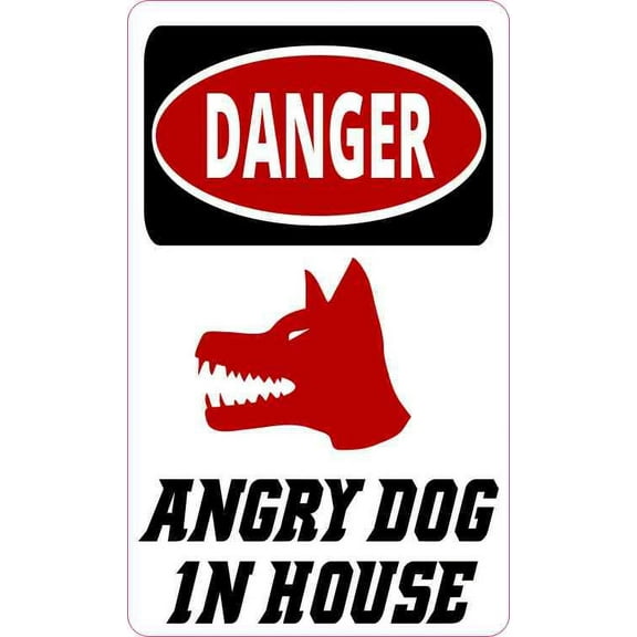 3inx5in Danger Angry Dog in House Sticker Vinyl Animal Sign Decal Stickers