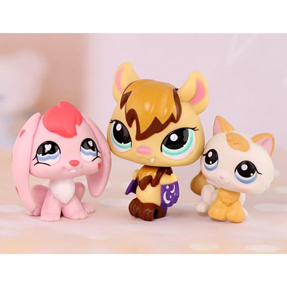 3lot Mini Pet Toys Bat #1680 Kitten Cat #134 Bunny Rabbit #557,Cartoon Animal Figurines Easter Gift for Kids