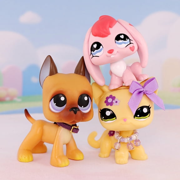 3lot Mini Pet Toys Figurines Great Dane #244 Shorthair Cat #1962 Bunny Rabbit #557,Easter Gift for Kids