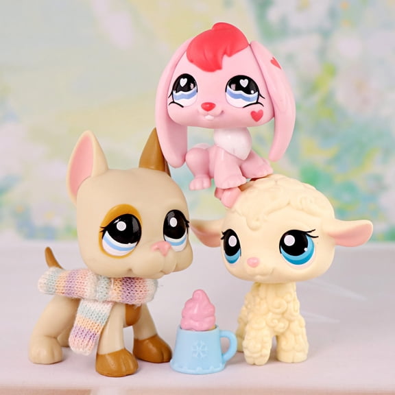 3lot Mini Pet Toys Lamb #186 Great Dane #1647 Bunny Rabbit #557,Cartoon Animal Figurines Easter Gift for Kids