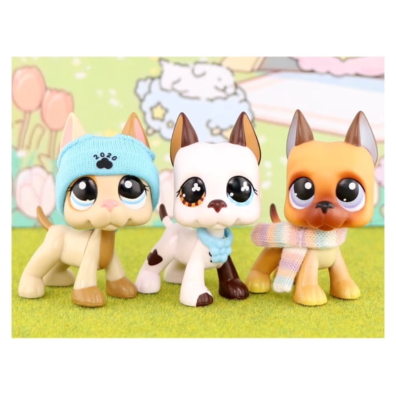 3lot Minilps Shop Great Dane Dog #1647 #244 #577 with Cute Accessories for lps Collection Kids Gift Figure