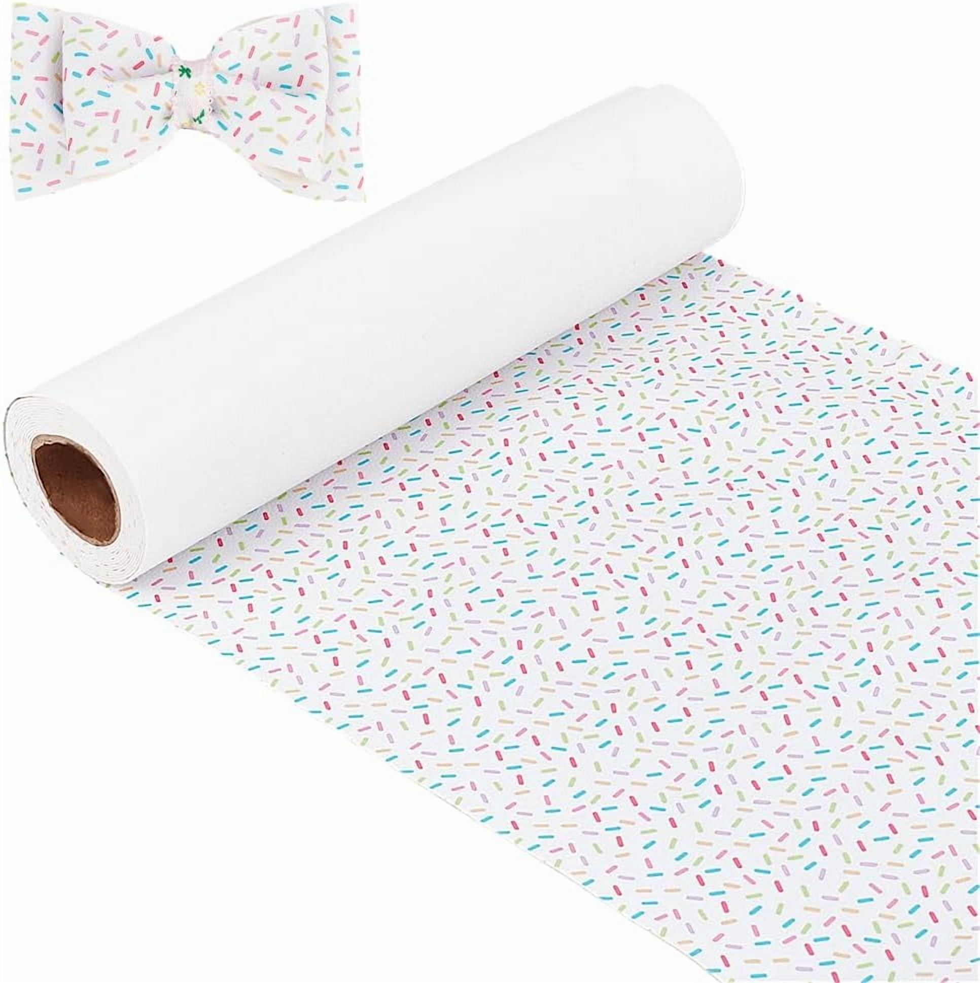 3m/3.3 Yards White Chunky Fabric Roll 11.8 inch Colorful Printed PVC Leather Fabric 1mm Thick Rectangle Imitation Leather Sheet for Hair Bows Jewlery Making DIY Accessories