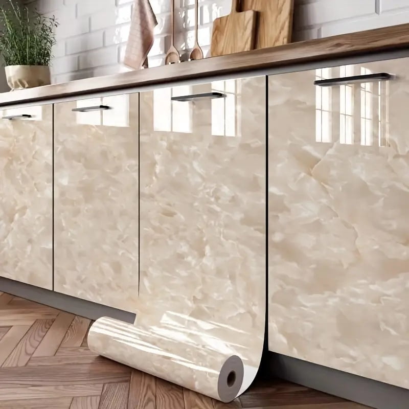 3m*40cm peel and stick marble wallpaper - waterproof and oil-resistant PVC suitable for kitchen backsplash, bedroom, living room wall and furniture renovation - easy to apply home decoration