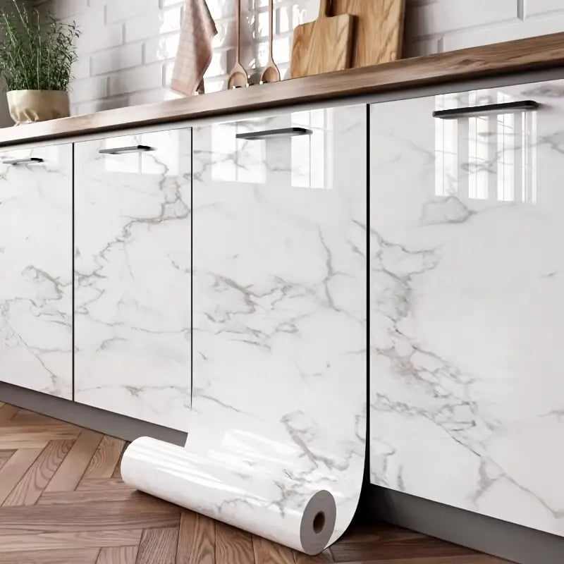 3m*40cm peel and stick marble wallpaper - waterproof and oil-resistant PVC suitable for kitchen backsplash, bedroom, living room wall and furniture renovation - easy to apply home decoration