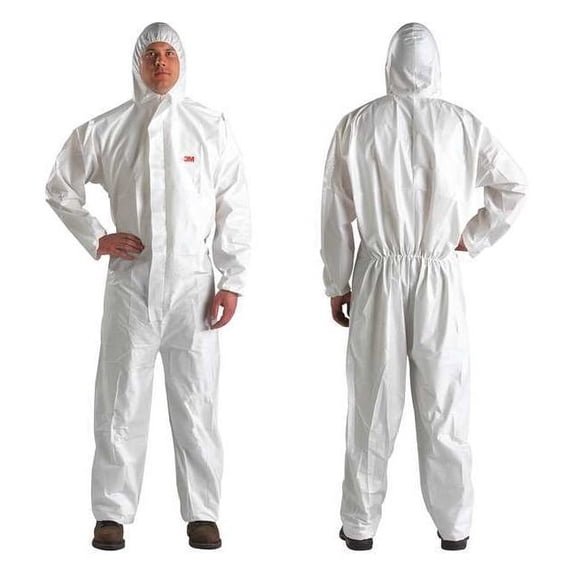 3m Hooded Disposable Coveralls, M, White, Microporous Laminate 4510-M