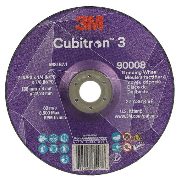 3m Cubitron Depressed Center Grinding Wheel,36 Grit 90008