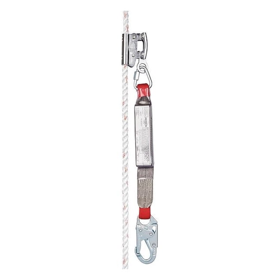 Rope Adjuster with Lanyard, Steel, 310 lb, Red, Silver, For Rope Size: 5/8 in