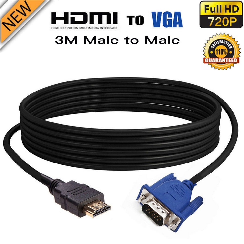 3m HDMI to VGA Cable 10ft 1080P HD Male Video Data Adapter Cable Lead To  HDTV Player for PC Computer Monitor Black 