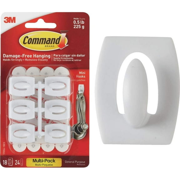 3m Hooks Holds Up To 0.5 Lb 18 Hooks And 24 Strips White Wood
