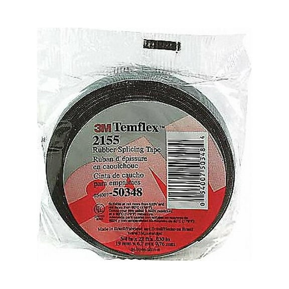3M Electrical Markets Division Temflex Rubber Splicing Tape 2155, 1-1/2 in x 22 ft, General Purpose Self-Fusing Electrical Insulating Tape, Black,HT002001119