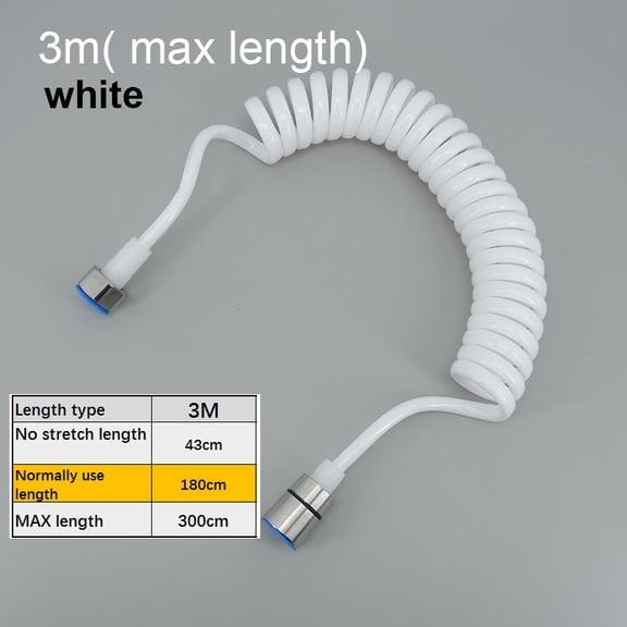 3m Max Length Black White Soft Flexible Spring Shower Head Water Tube Hose Pipe For Toilet Bidet Sprayer Bathroom