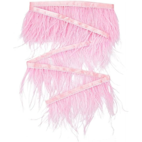 3m Ostrich Feather Trim Fringe Craft 13cm Plumes Feathers with Satin Ribbon Tape Ornament Accessories for DIY Dress Sewing Clothes Accessories Costumes Decoration Pink Pink DIY