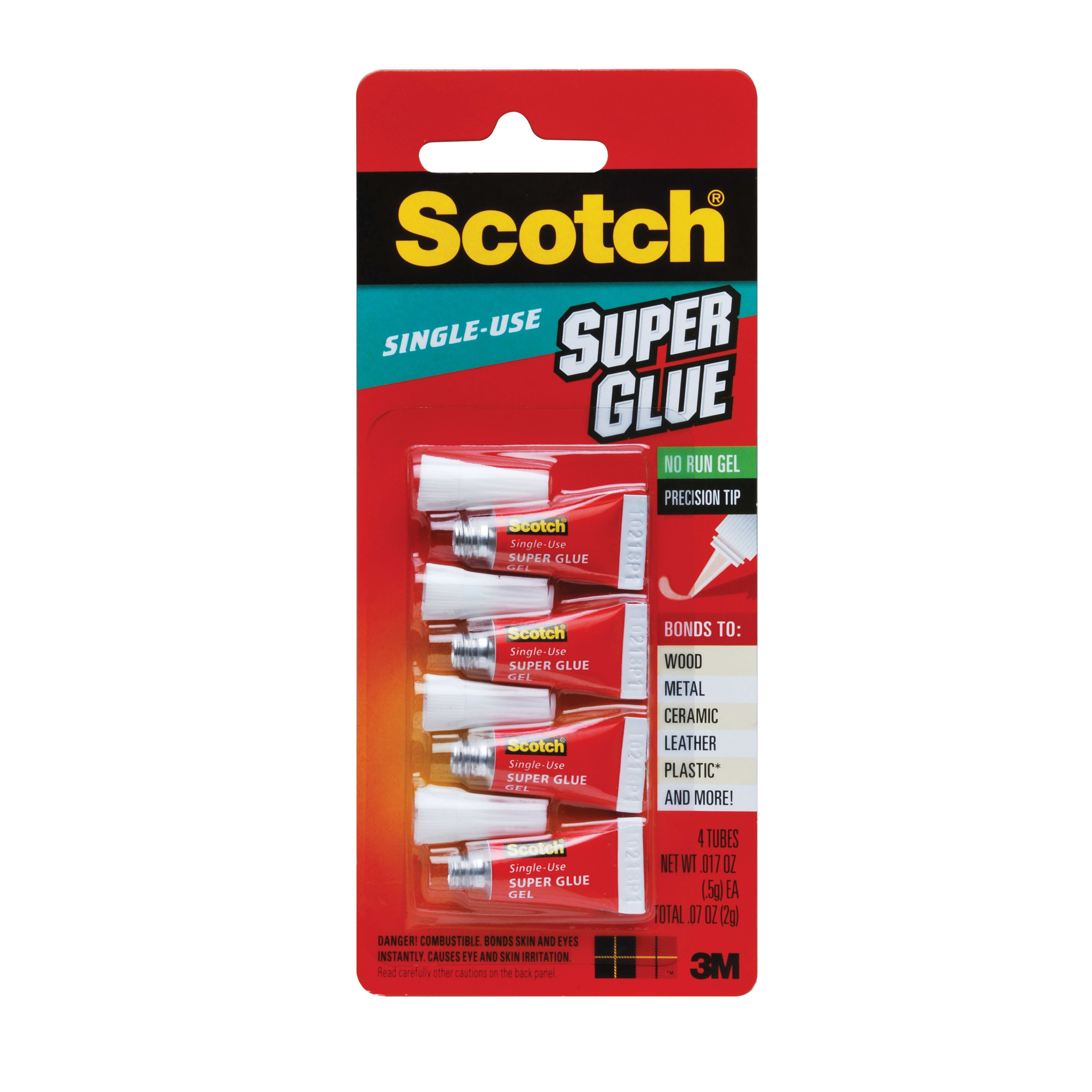 3m Scotch Single Use Super Glue Gel, 0.5 G, 4 Per Package