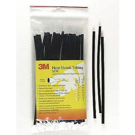3m Shrink Tubing,6 in,Blk,0.063 in ID,PK10 FP301-1/16-6"-BLACK-10-10 PC PKS