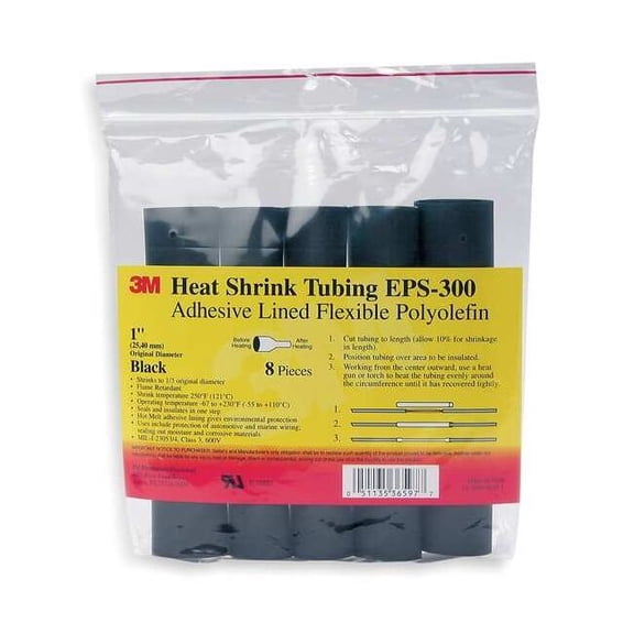 3m Shrink Tubing,6 in,Blk,0.375 in ID,PK10 EPS300-3/8-6"-BLACK-10-10 PC PKS